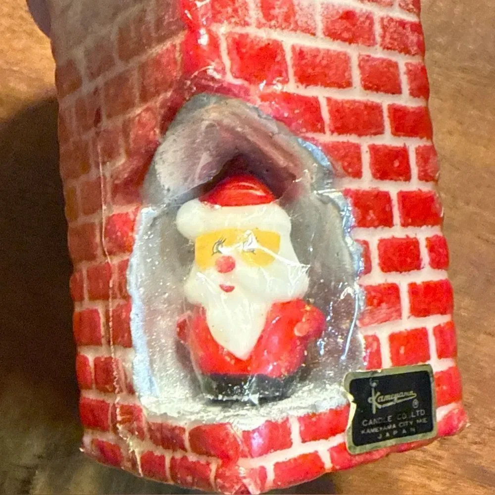 Vtg Kameyama Santa Claus Christmas Candle Chimney Snow Japan Holiday Decor